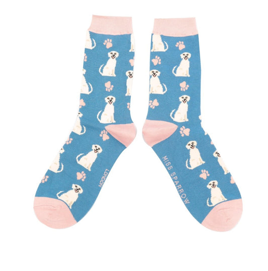 Miss Sparrow Happy Labradors Socks Blue
