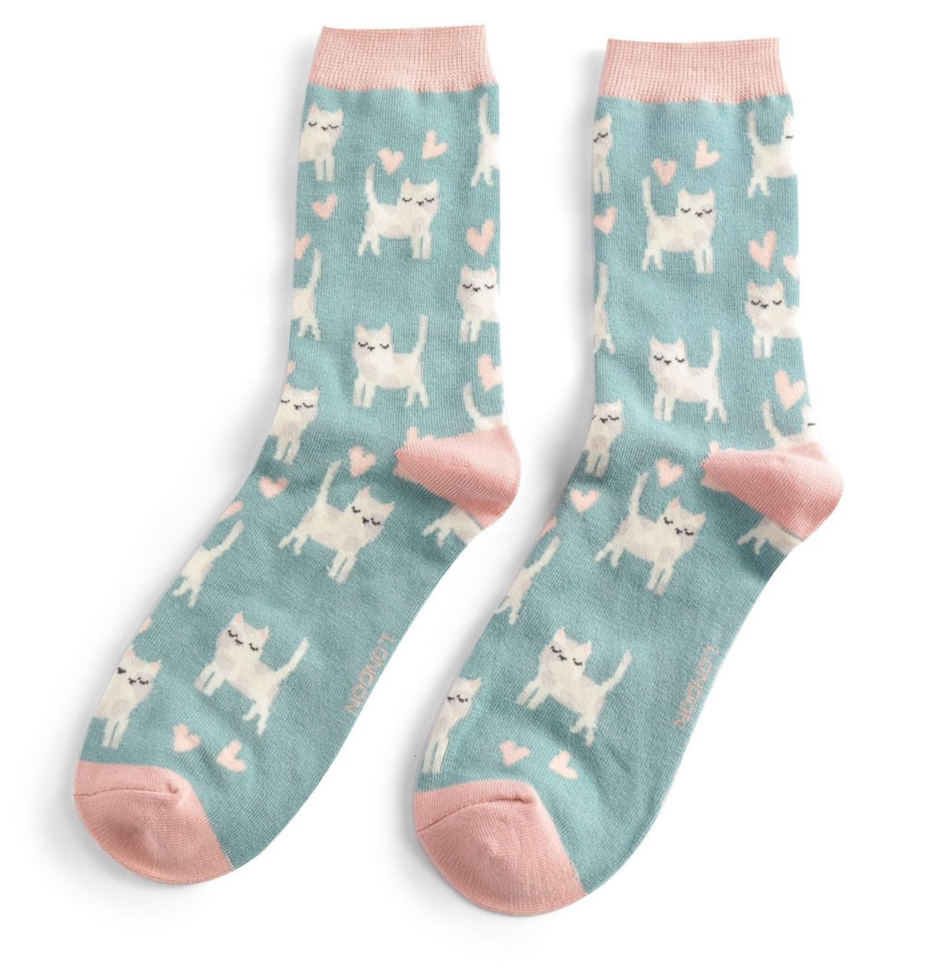 Miss Sparrow Sleeping Cats Socks Duck Egg