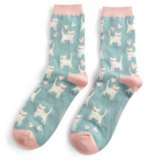 Miss Sparrow Sleeping Cats Socks Duck Egg