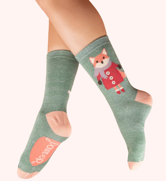 Powder Cosy Fox Glitter Ankle Socks
