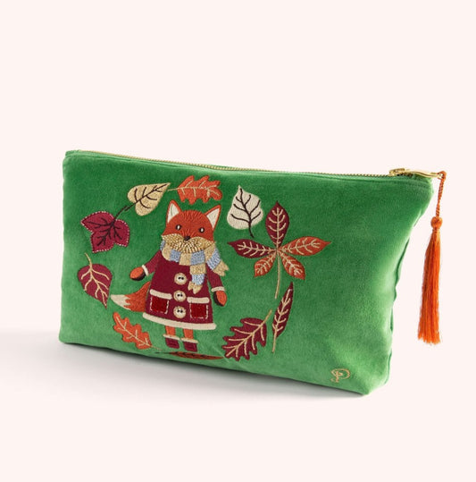Powder Cosy Fox Velvet  Pouch - Green