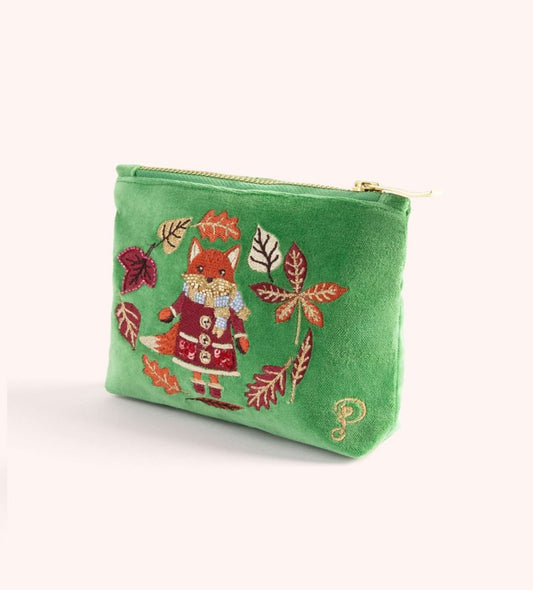 Powder Cosy Fox Velvet Mini Pouch - Green