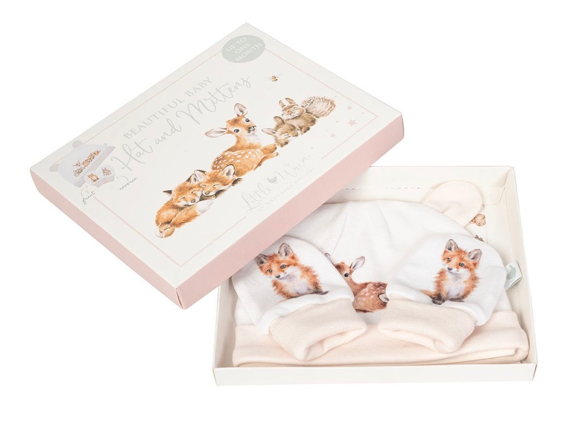 Wrendale Little Forest Woodland Animal Hat And Mitten Set