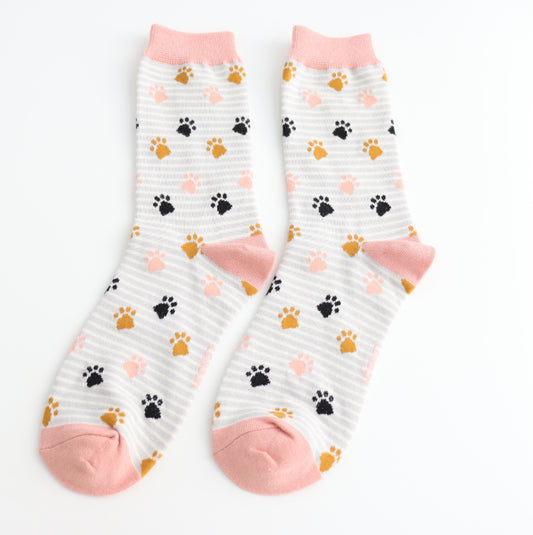 Miss Sparrow Paws & Stripes Socks Silver