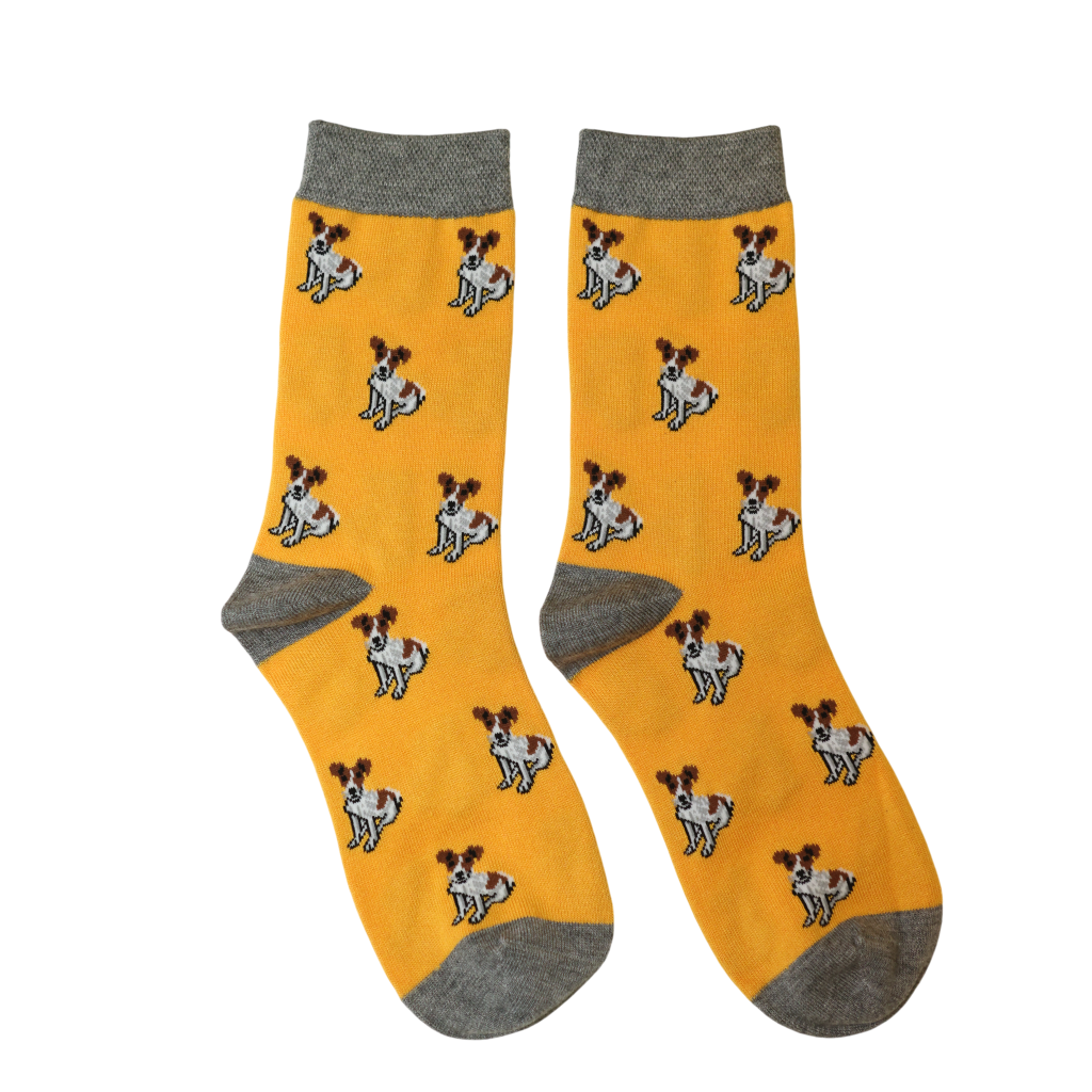 Jess & Lou Bamboo Socks - Gold Tiny Terrier Print