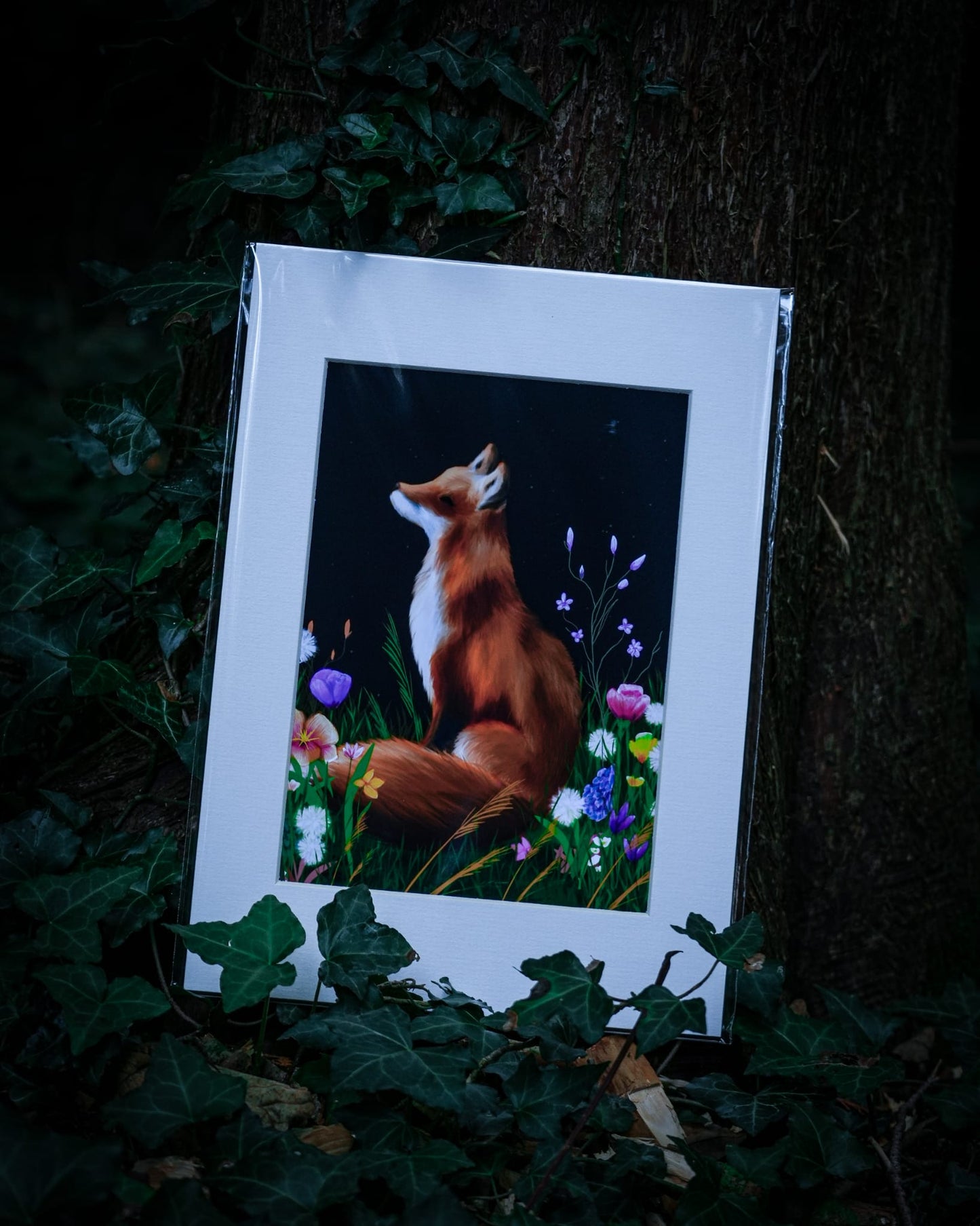 Mounted Fox & Flowers Print