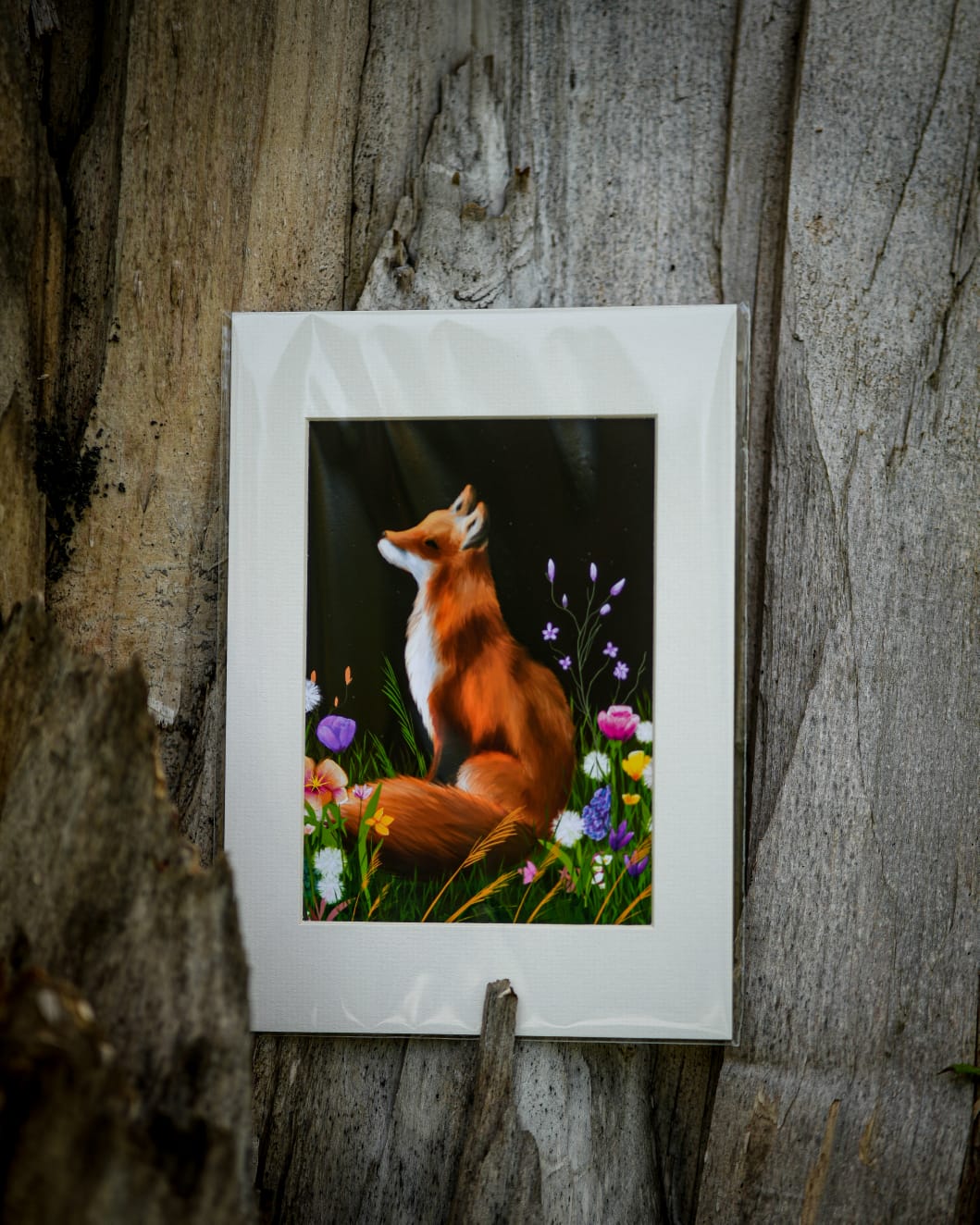 Mounted Fox & Flowers Print