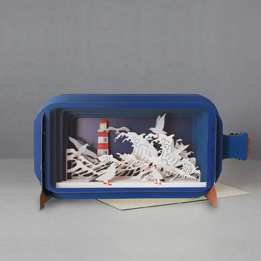 Alljoy Design Lighthouse & Gulls in A Bottle Card