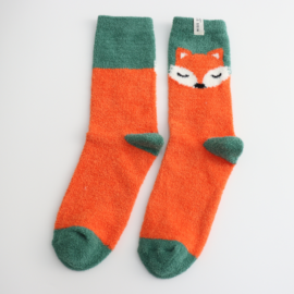 Miss Sparrow Fluffy Sleepy Fox Green Socks