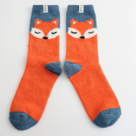 Miss Sparrow Fluffy Sleepy Fox Blue Socks