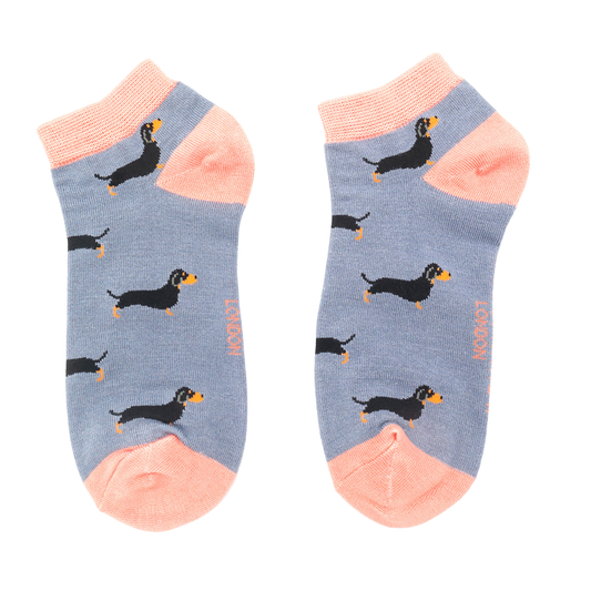 Miss Sparrow Little Sausage Dogs Trainer Socks Blue