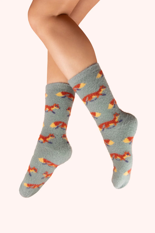 Powder Fuzzy Socks Mini Foxes