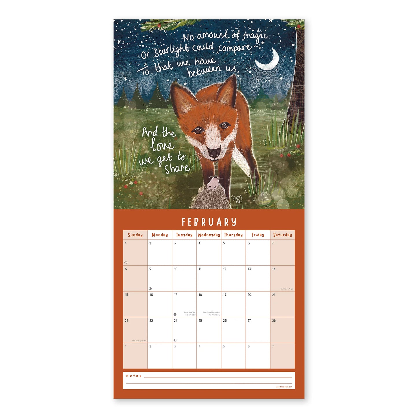 Fox Under the Moon 2026 12-Month Wall Calendar