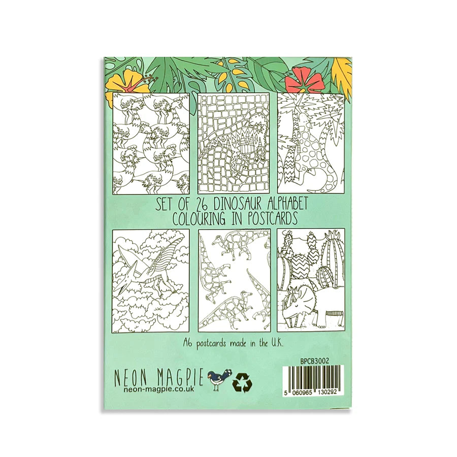 Neon Magpie Dinosaur Colouring In Postcard Set