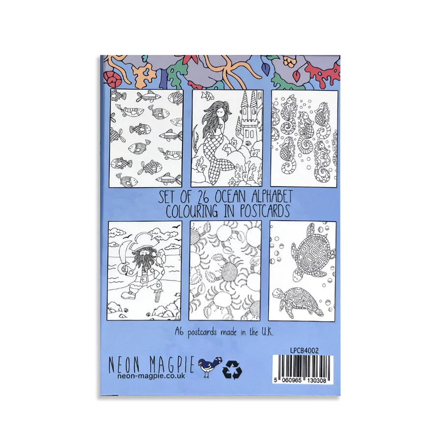 Neon Magpie Ocean Colouring In Postcard Set