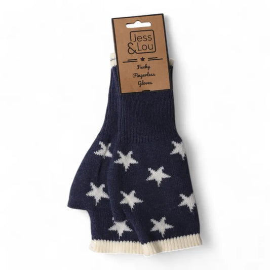 Jess & Lou Fingerless Gloves Navy Stars