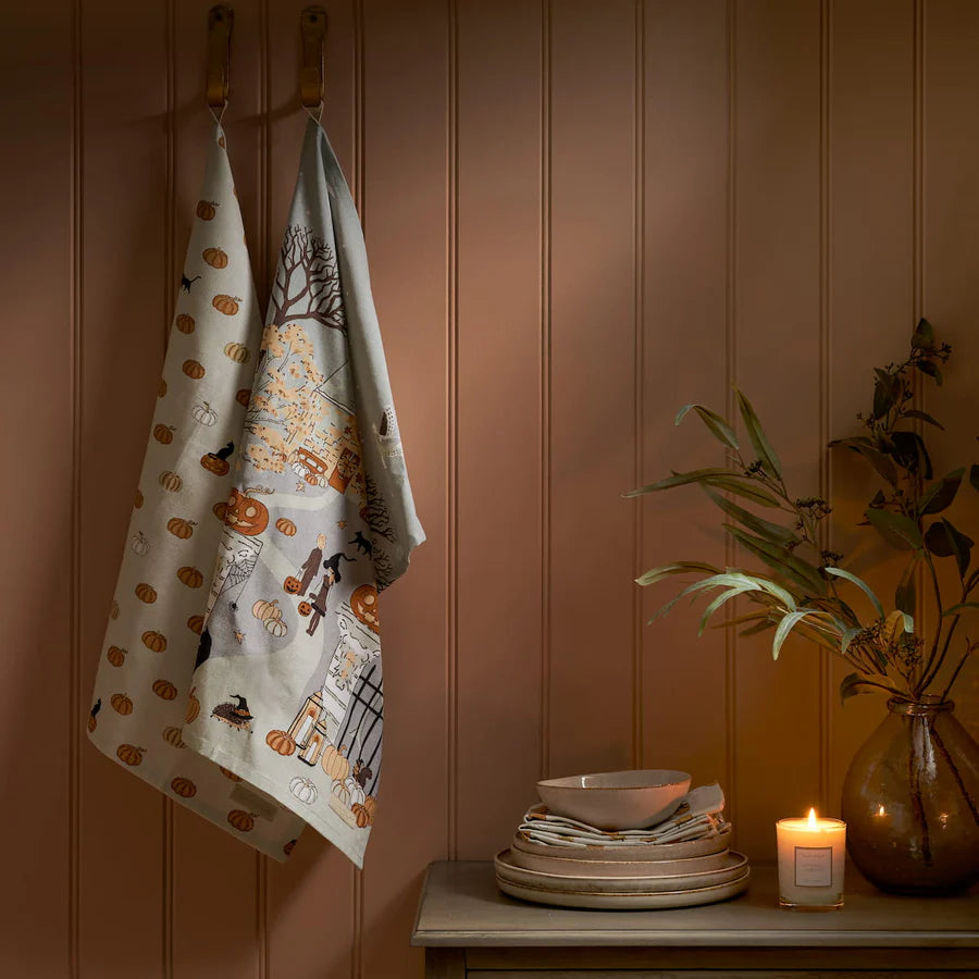 Trick or Treat Scene Tea Towel