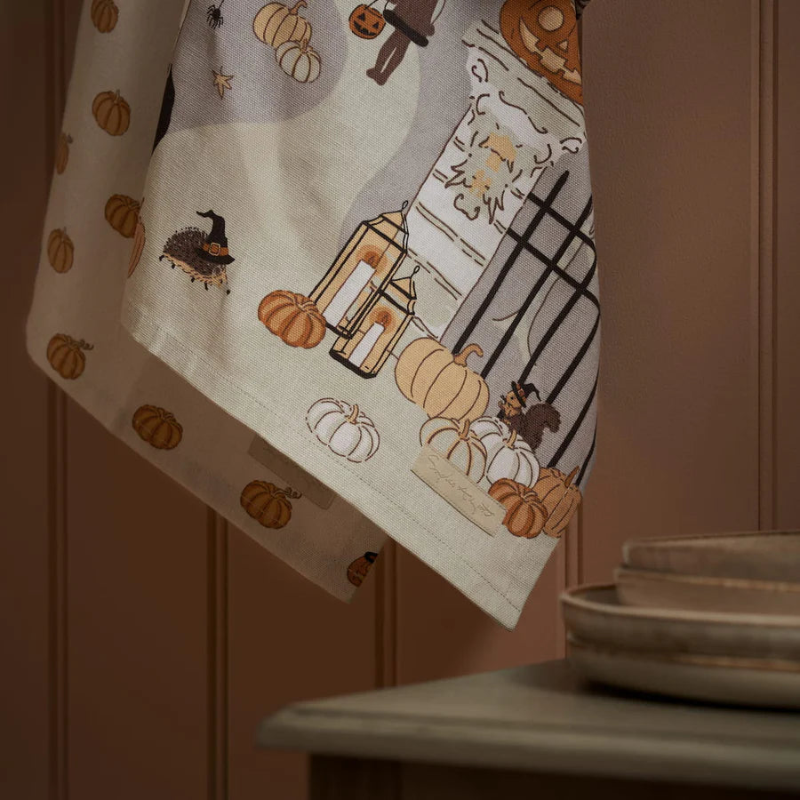 Trick or Treat Scene Tea Towel