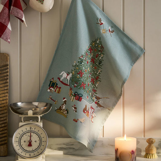 Cozy Christmas Scene Tea Towel