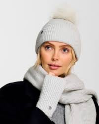 Katie Loxton Sequin Pom Pom Hat in Light Grey