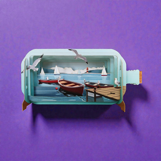 Alljoy Design Harbour Boats Message In A Bottle Card
