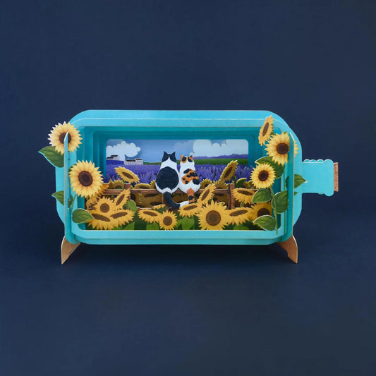 Alljoy Design Cats in Sunflowers Message In A Bottle Card