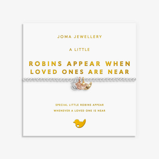 A Little Charmed Moments 'Robins Appear When Loved Ones Are Near' Bracelet In Silver, Gold, and Rose Gold Plating