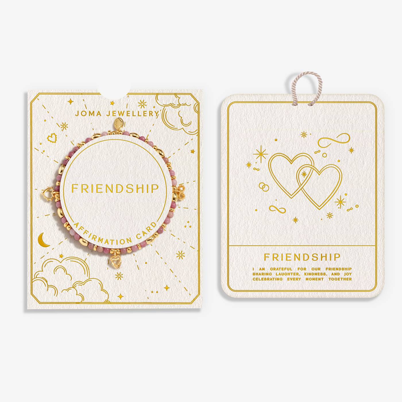 Affirmation Card 'Friendship' Bracelet In Gold Plating