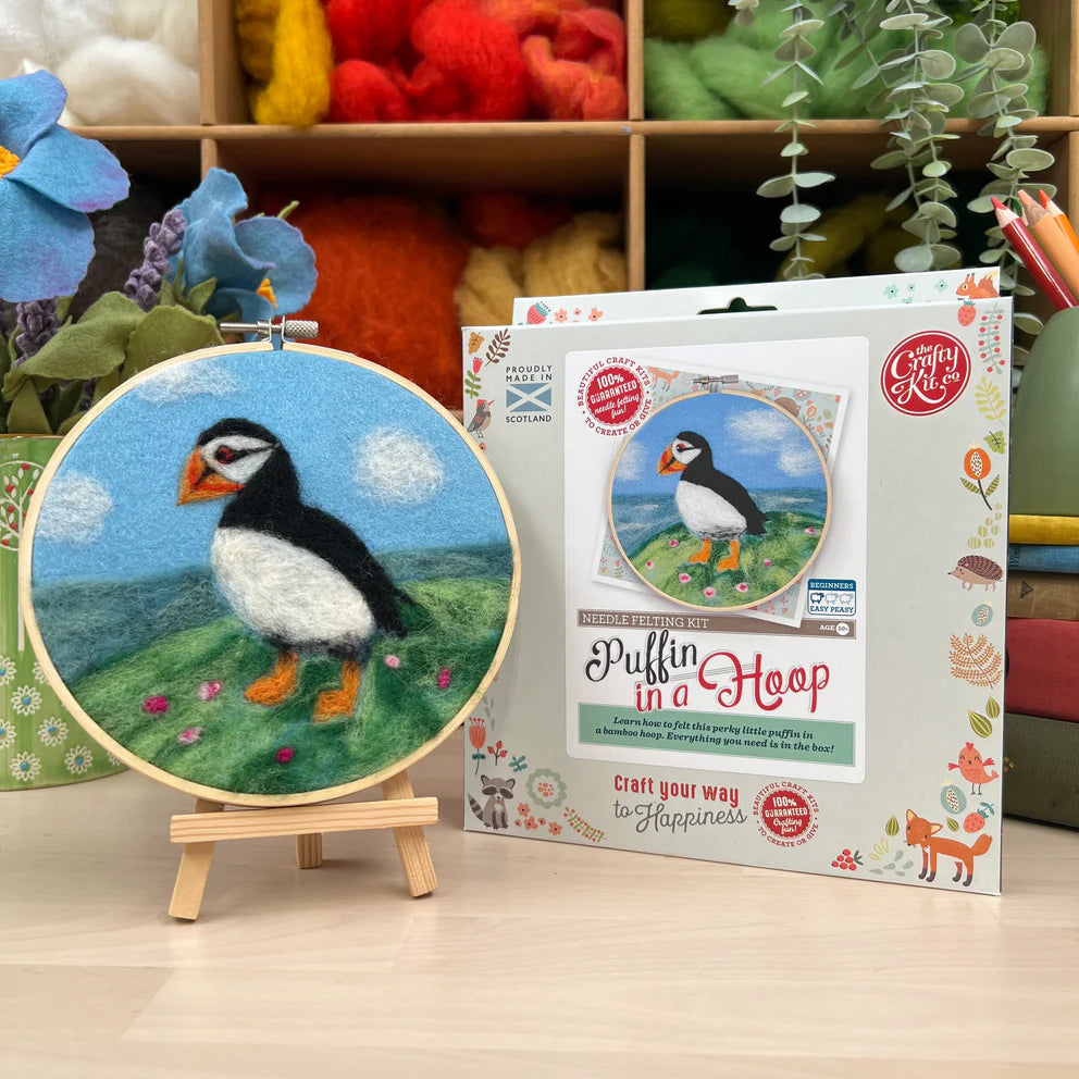 Puffin in a Hoop Needle Felting Kit