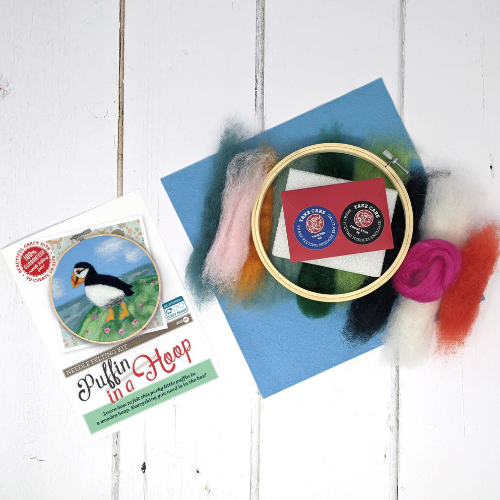 Puffin in a Hoop Needle Felting Kit