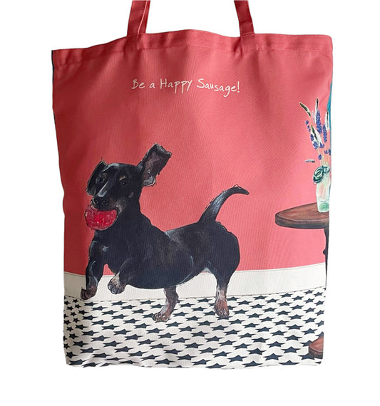 Little Dog Laughed Italian Spinone Packable Tote Bag “Happy Sausage”