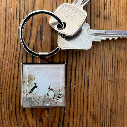 Puffins and Sea Campion Keyring