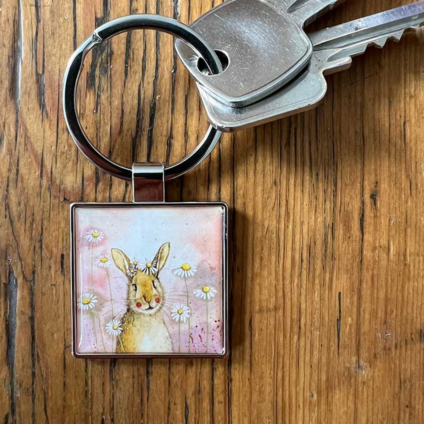 Rabbit and Daisies Keyring