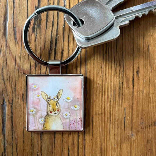 Rabbit and Daisies Keyring