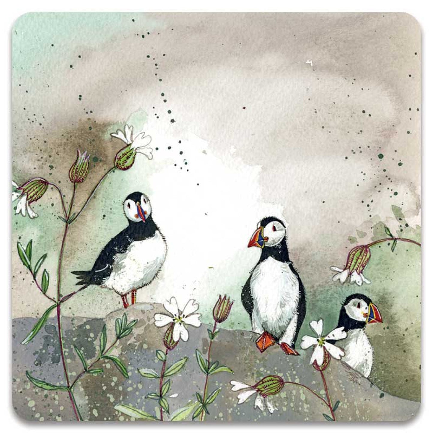 Puffins and Sea Campion Fridge Magnet