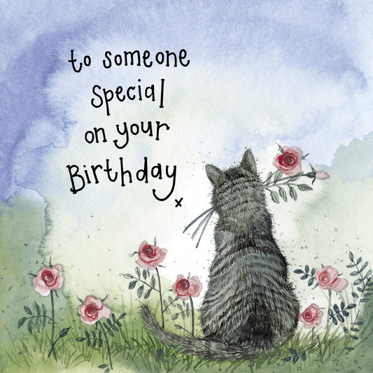 Sunshine Cat and Flowers Birthday Card