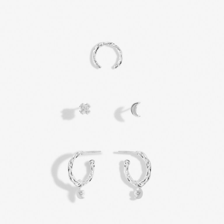 Stacks Of Style Silver Moon Earrings Set