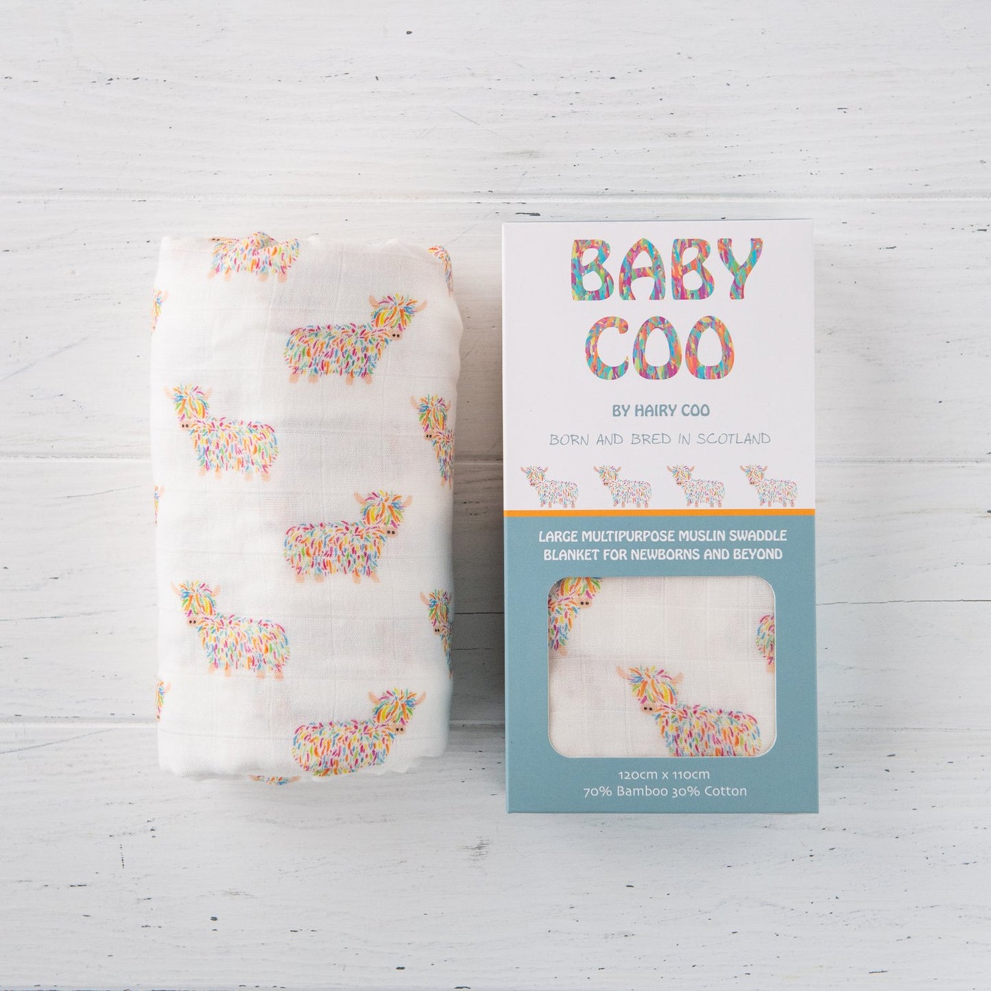 Baby Coo Highland Coo Muslin Baby Blanket