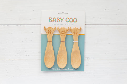 Baby Coo Highland Coo Set of Three Bamboo Spoons