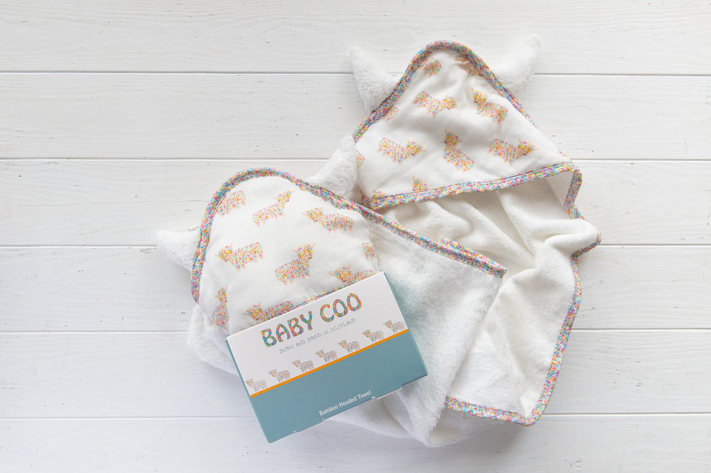 Baby Coo Highland Coo Hooded Towel