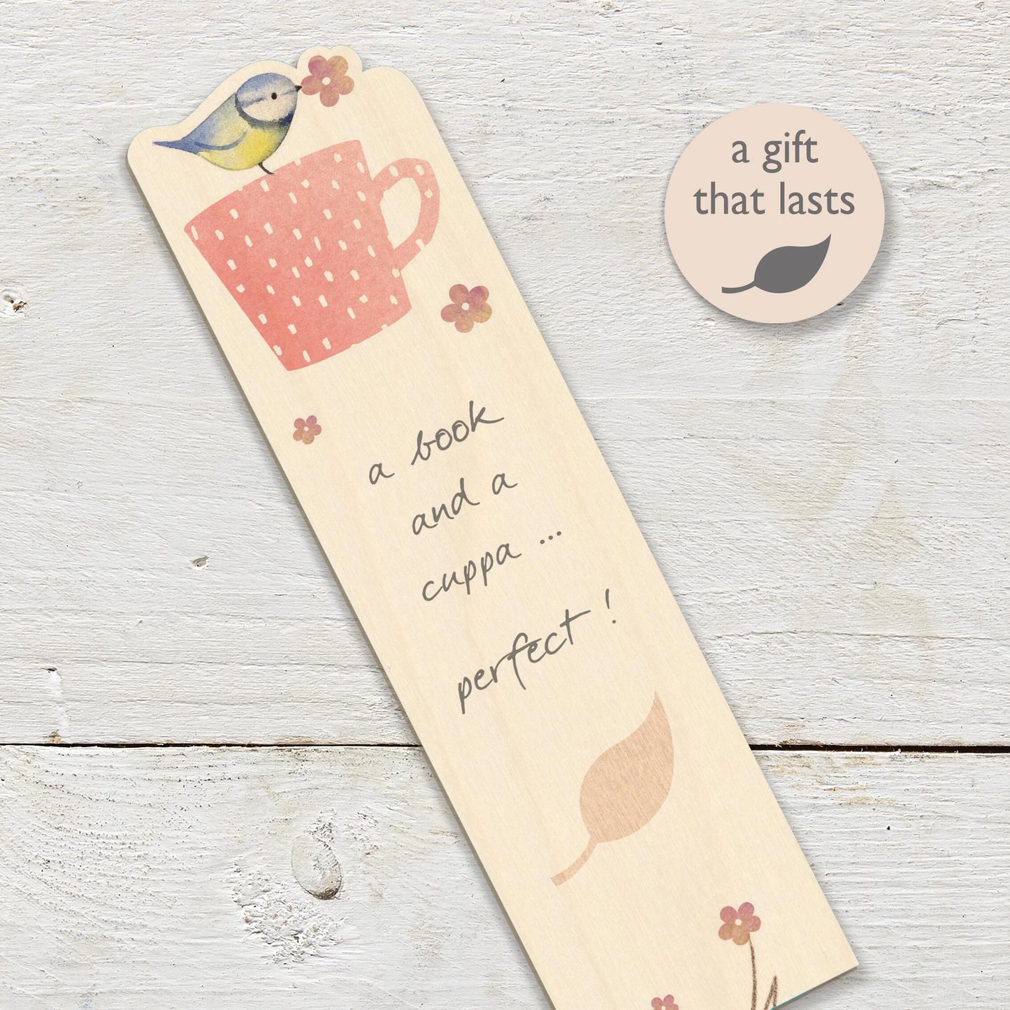 Ginger Betty Wooden Book & a Cuppa Bookmark