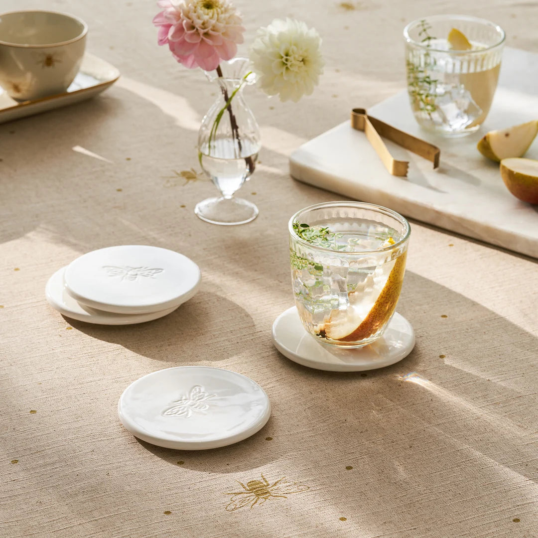 Sophie Allport Bees White Stoneware Coasters Set of 4