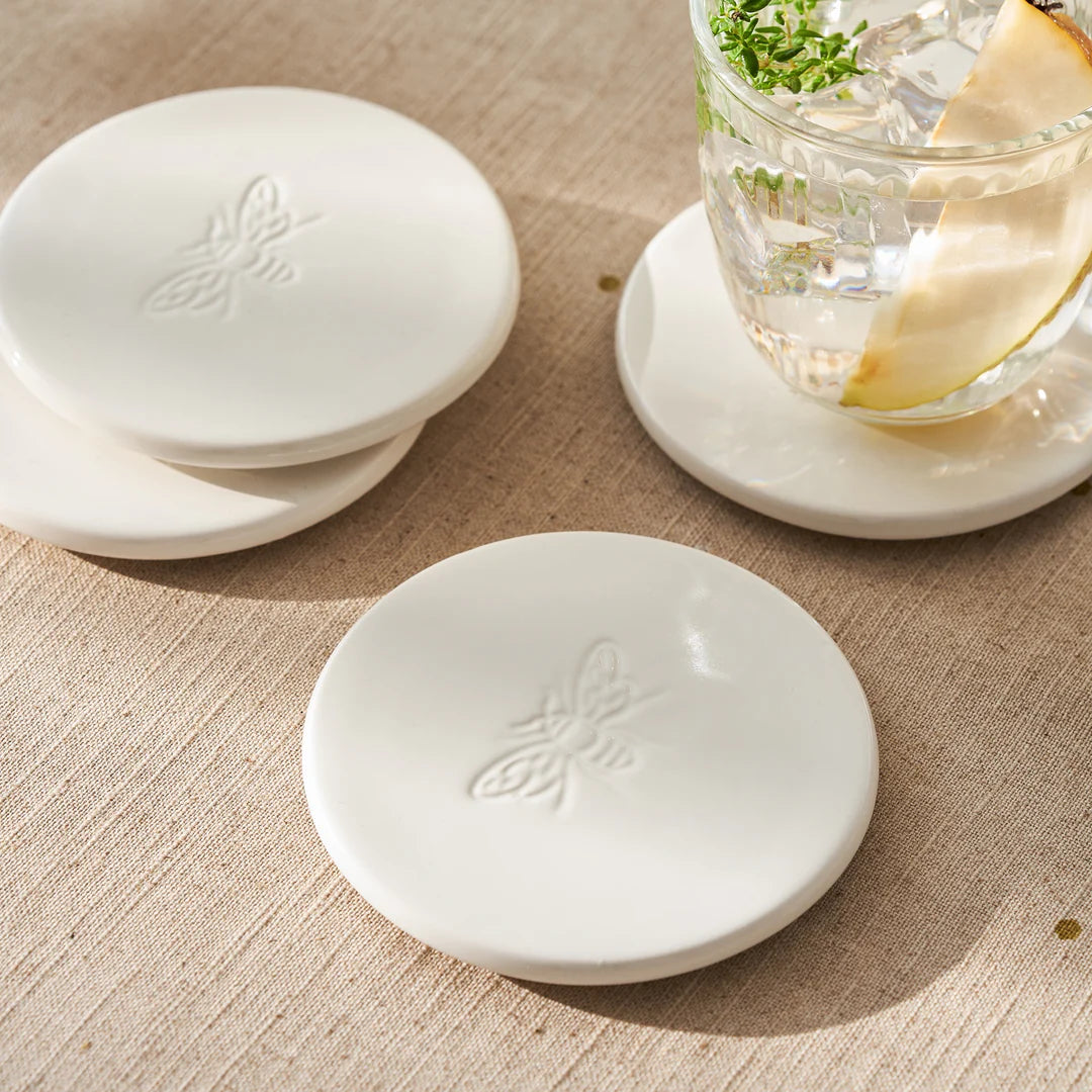 Sophie Allport Bees White Stoneware Coasters Set of 4