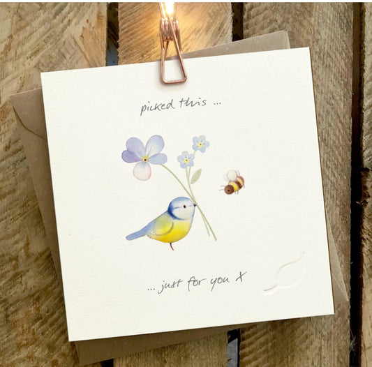 Picked This Just For You Blue Tit & Bee - Ginger Betty Card