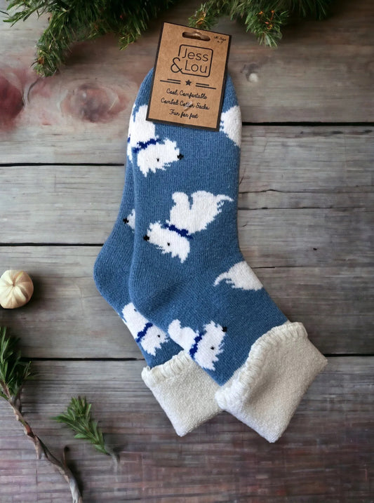 Cosy Westie-Inspired Cuff Socks in Cornflower