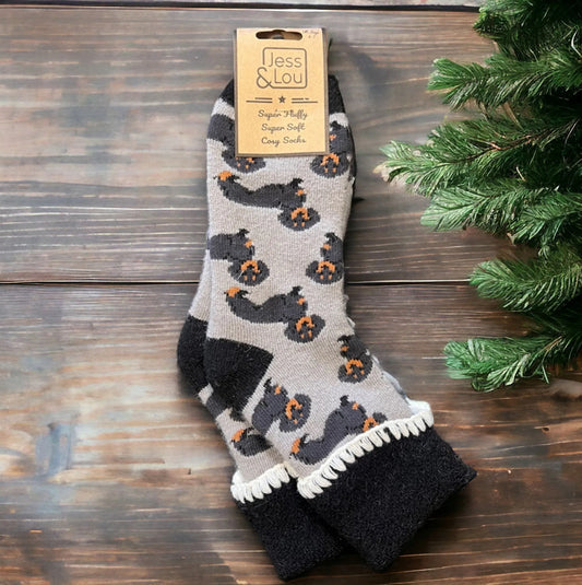 Delightful Dachshunds Grey Super Cosy Cuff Socks