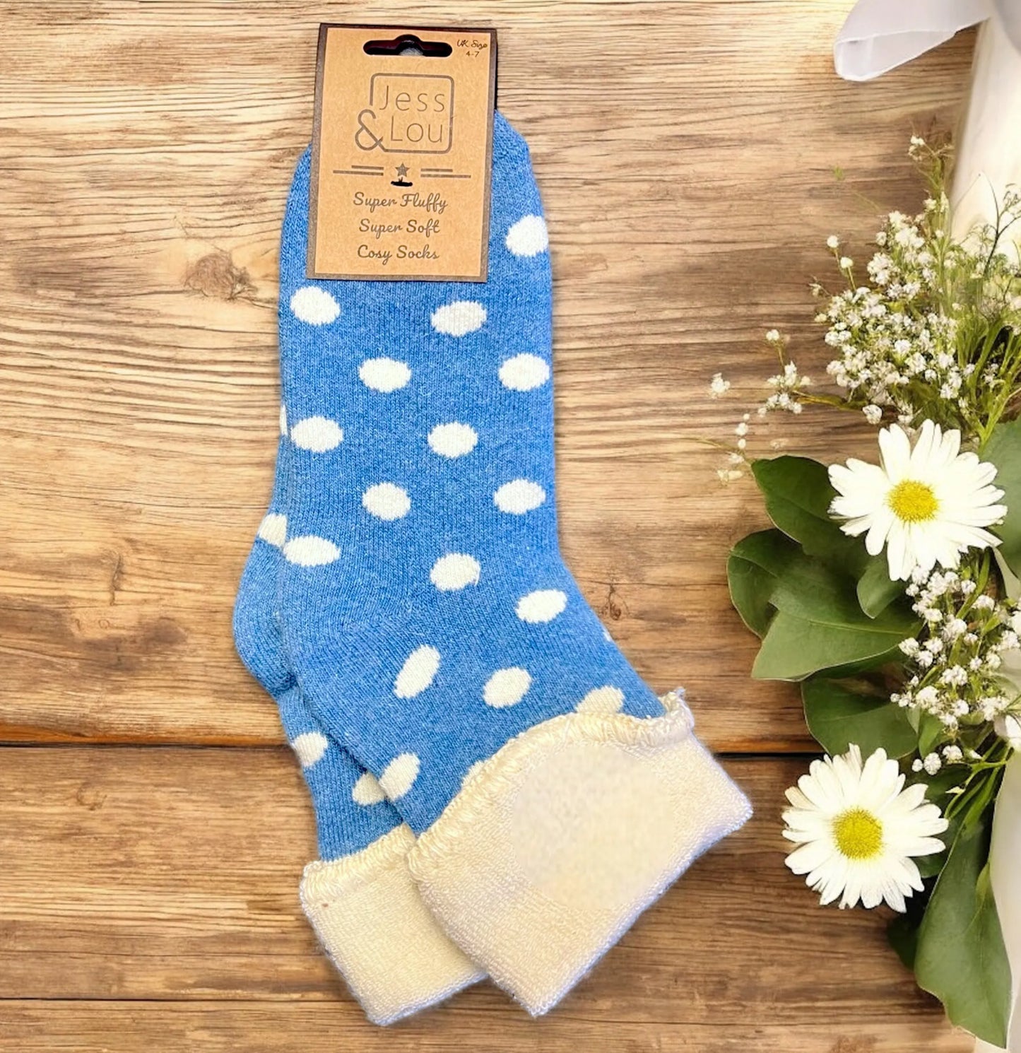 Splendid Spots Cornflower Super Cosy Cuff Socks