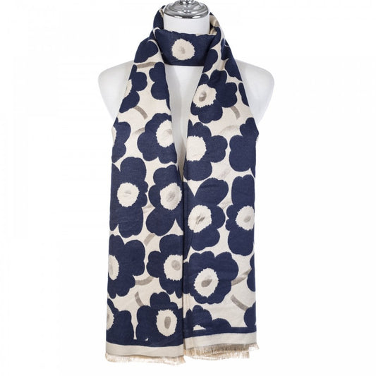 Navy Blue Flowers Scarf