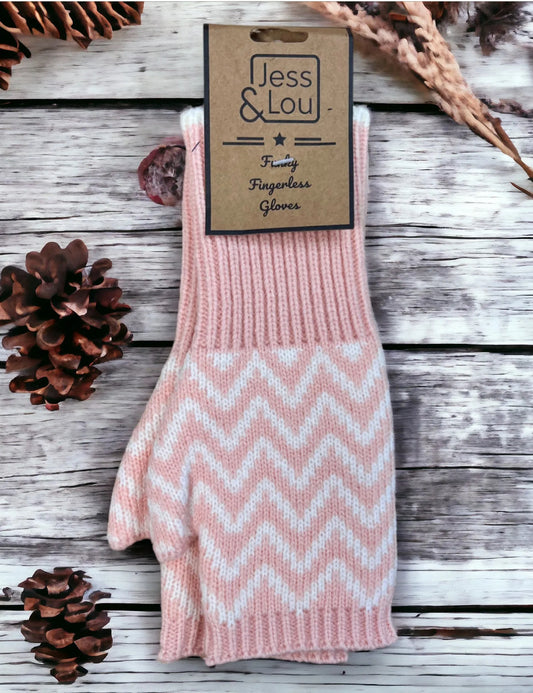 Pink Herringbone Fingerless Glove/Wrist Warmer