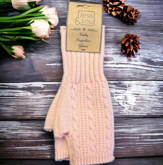 Pink Cosy Cable knit Fingerless Gloves